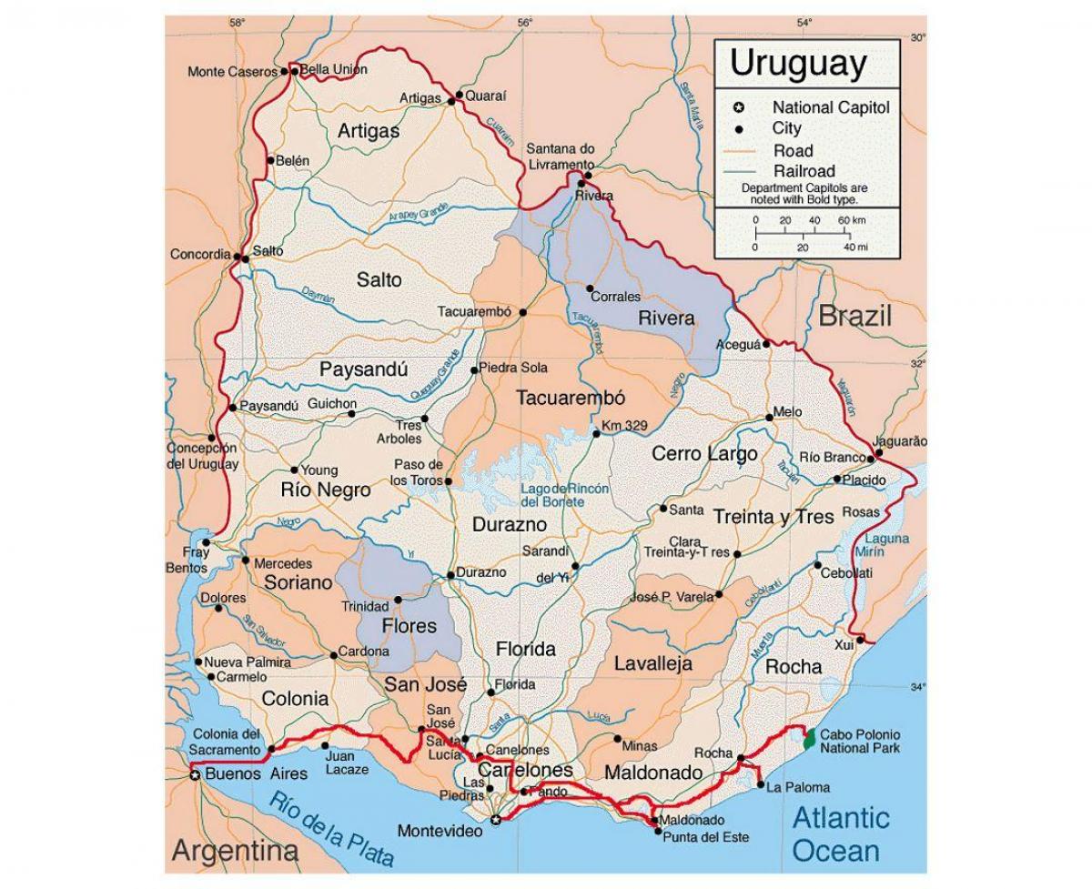 Mapa de l'Uruguai amb citie