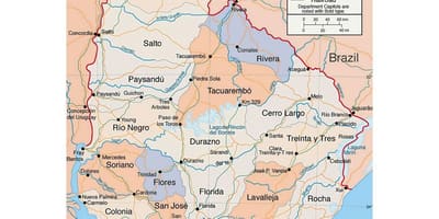Mapa de l'Uruguai amb citie